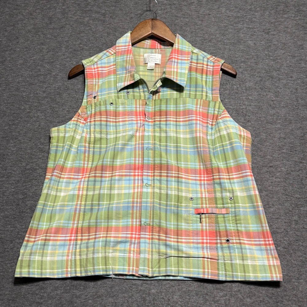 Christopher & Banks Plaid Sleeveless Zip Up Shirt Stretch Size XL - Picture 1 of 10